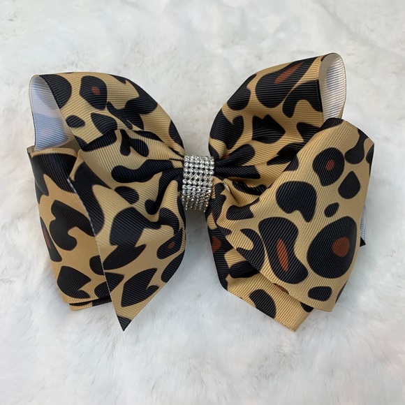 Leopard Print Rhinestone Bow - Picture 1 of 1
